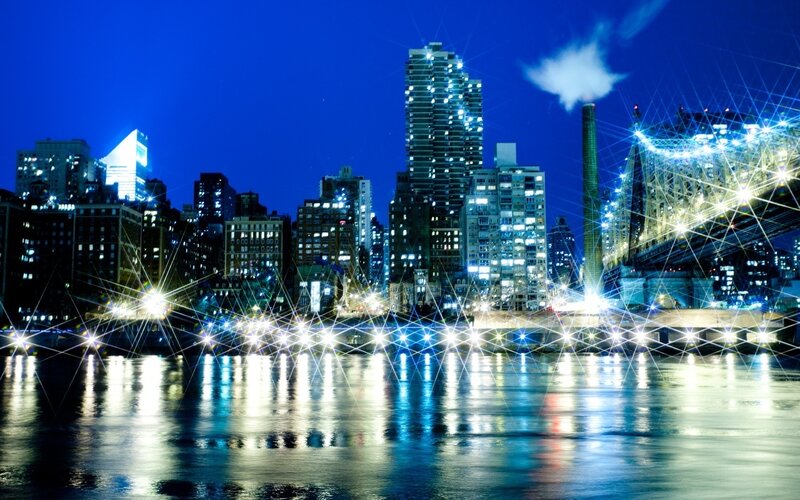 Nighttime City Skyline — Blue, Dramatic