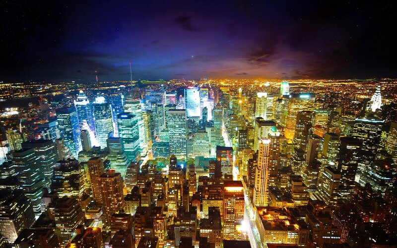 Nighttime City Skyline — Blue, Lights