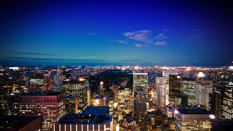 Nighttime City Skyline — Blue, Serene, Night