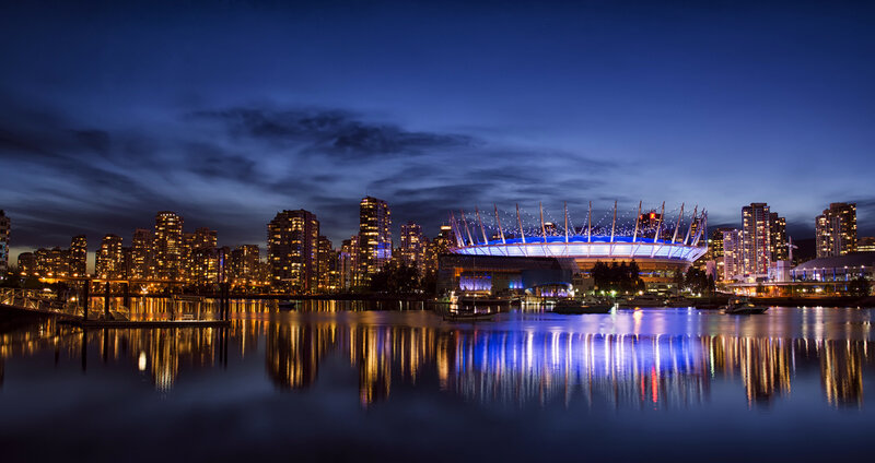 Nighttime City Skyline — Blue, Serene
