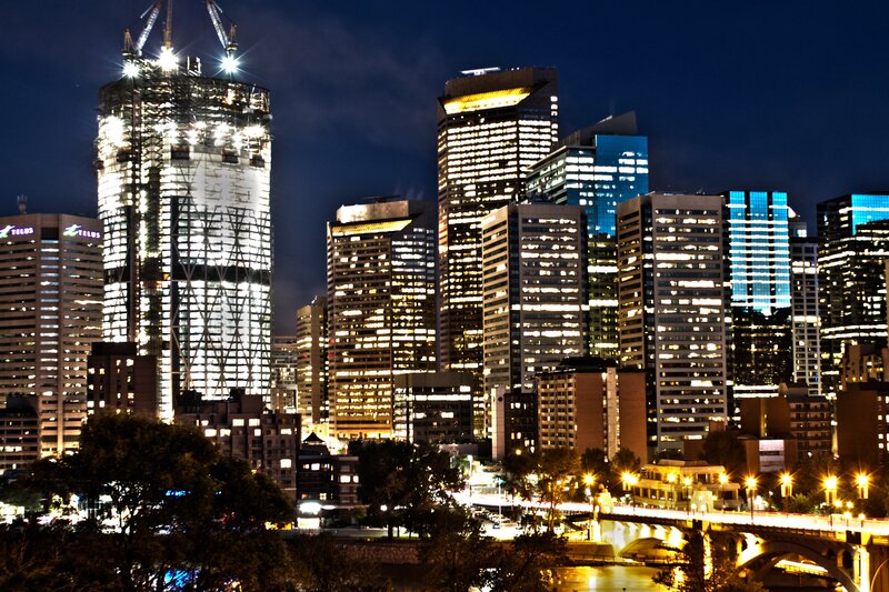 Nighttime City Skyline — Blue