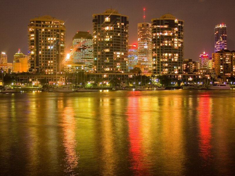 nighttime city skyline by the water