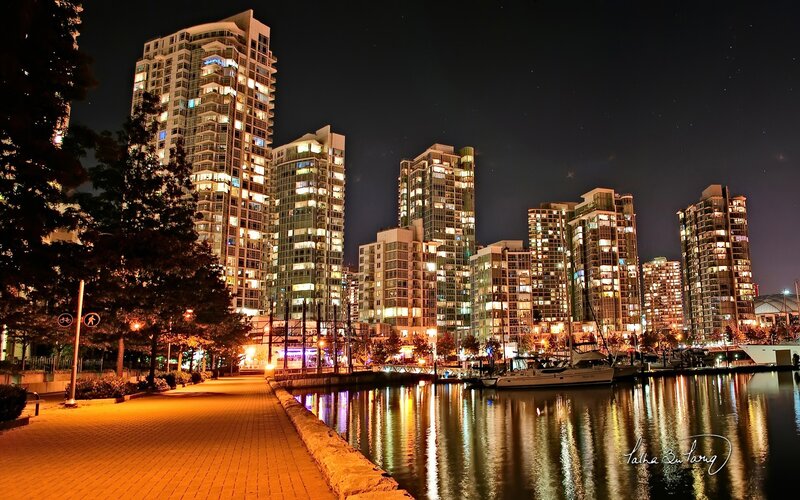 nighttime city skyline by the water