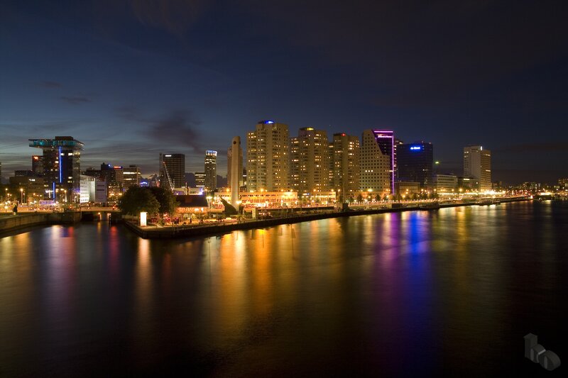 nighttime city skyline by the water