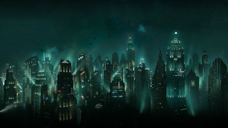 Nighttime City Skyline — Green