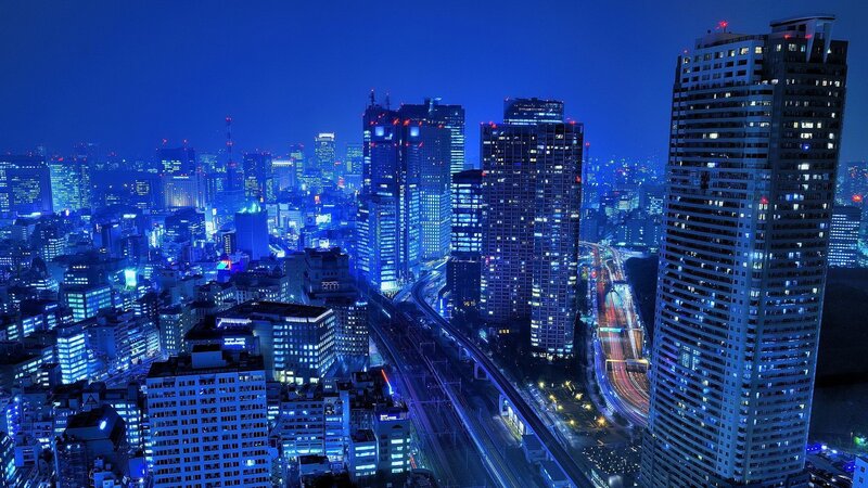 Nighttime City Skyline — Highways