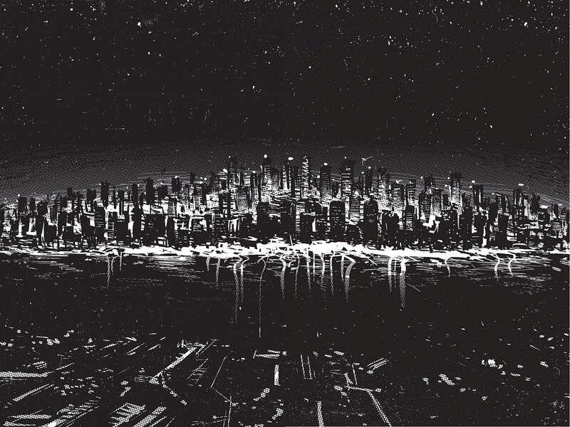 nighttime city skyline illustration