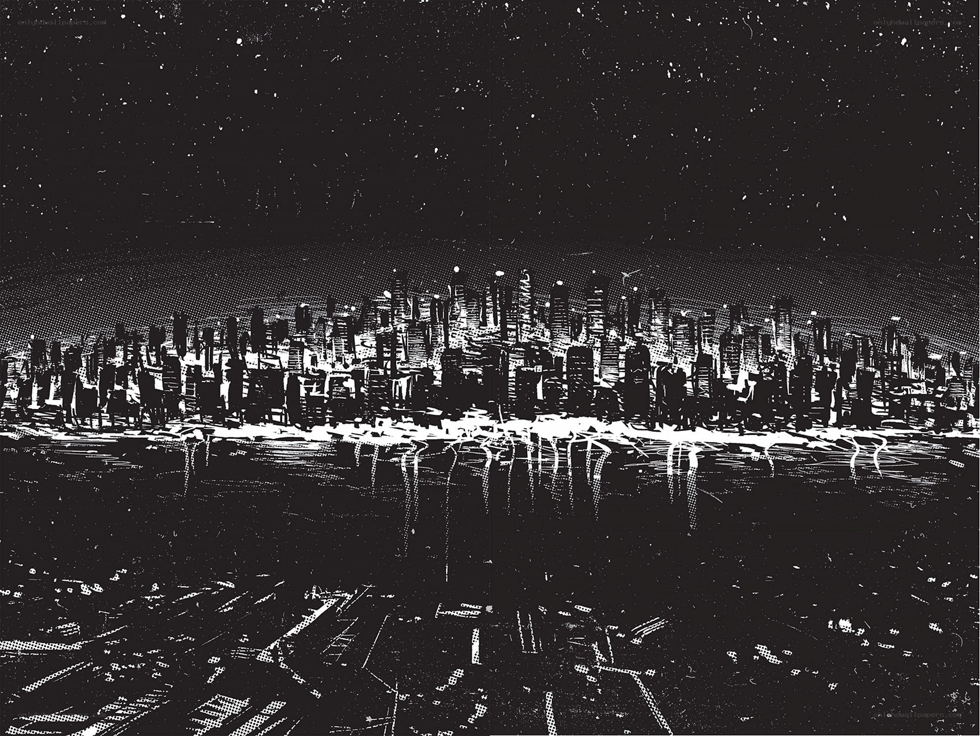 nighttime city skyline illustration
