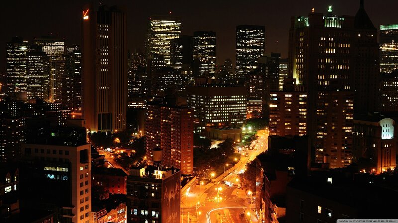 Nighttime City Skyline — Lights