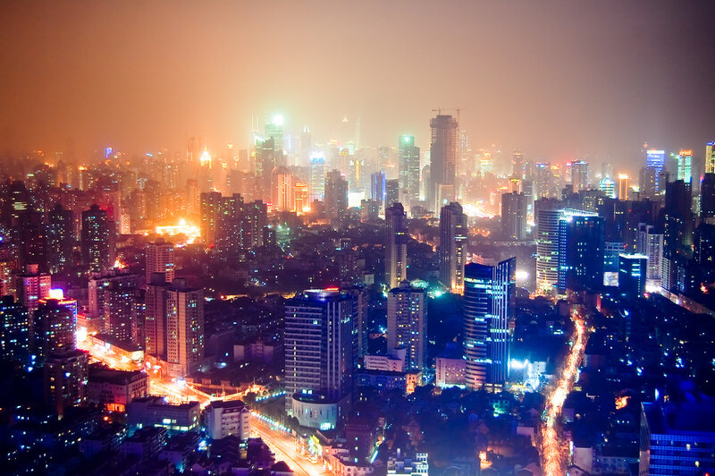 Nighttime City Skyline — Orange, Dramatic, Night, Photograph, Skyscrapers