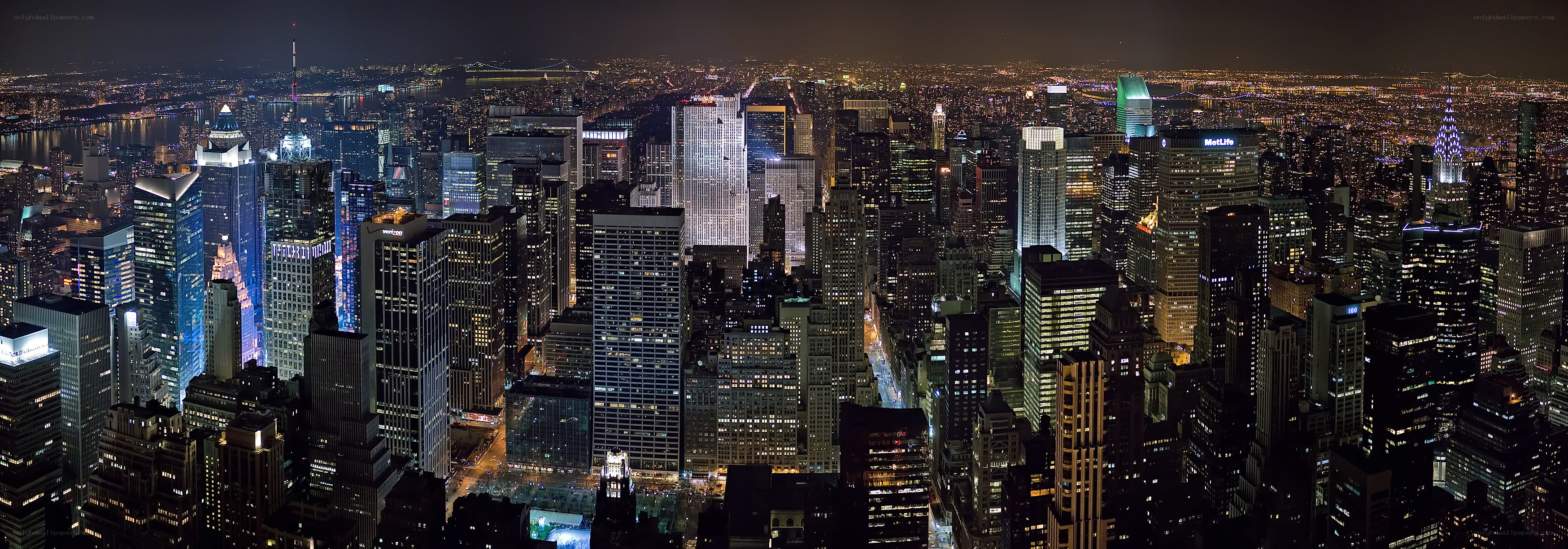 nighttime city skyline panorama