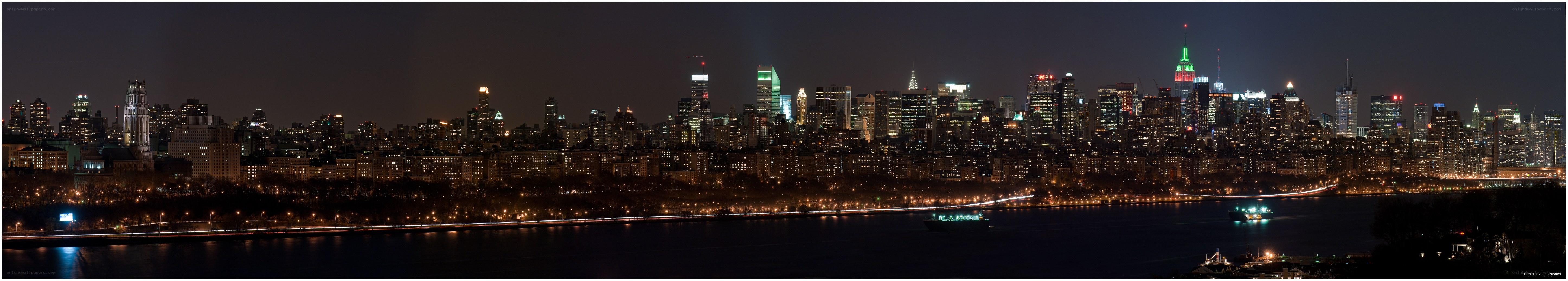 nighttime city skyline panorama