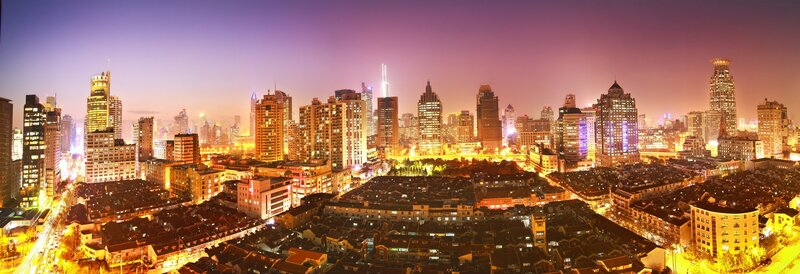 nighttime city skyline panorama