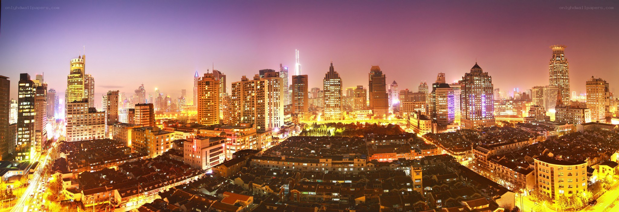 nighttime city skyline panorama