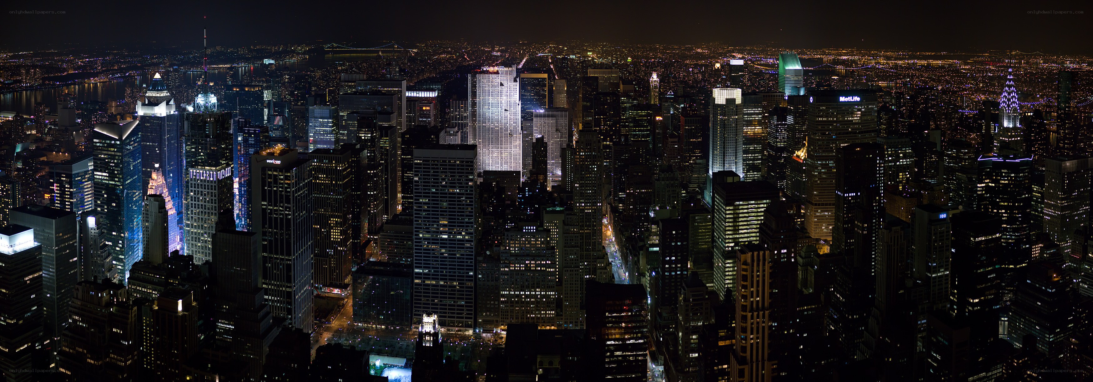 nighttime city skyline panorama