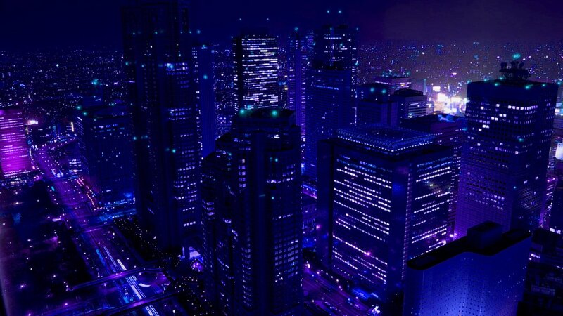 Nighttime City Skyline — Purple, Dark
