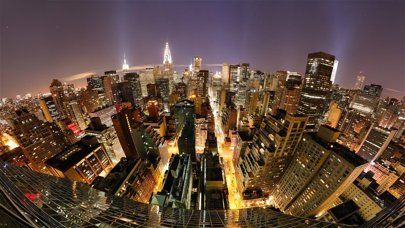 Nighttime City Skyline — Purple, Dramatic, Night, Photograph
