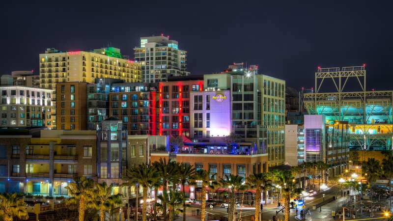 Nighttime City Skyline — Purple, Vibrant