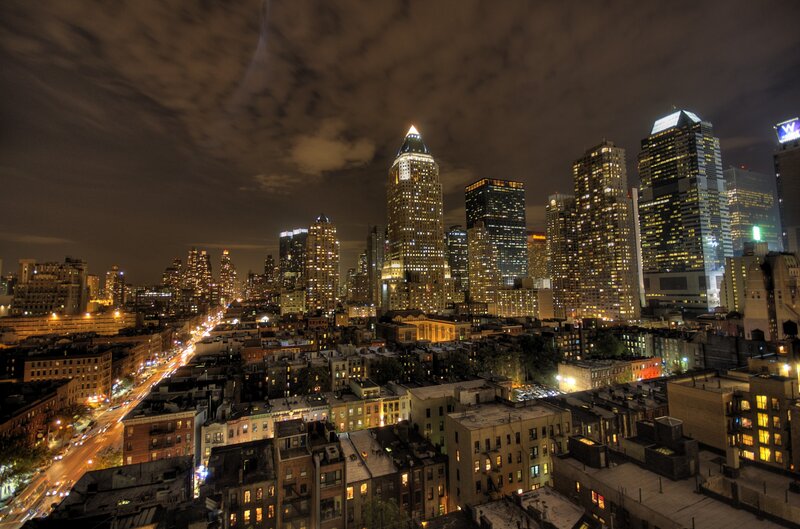 nighttime city skyline view