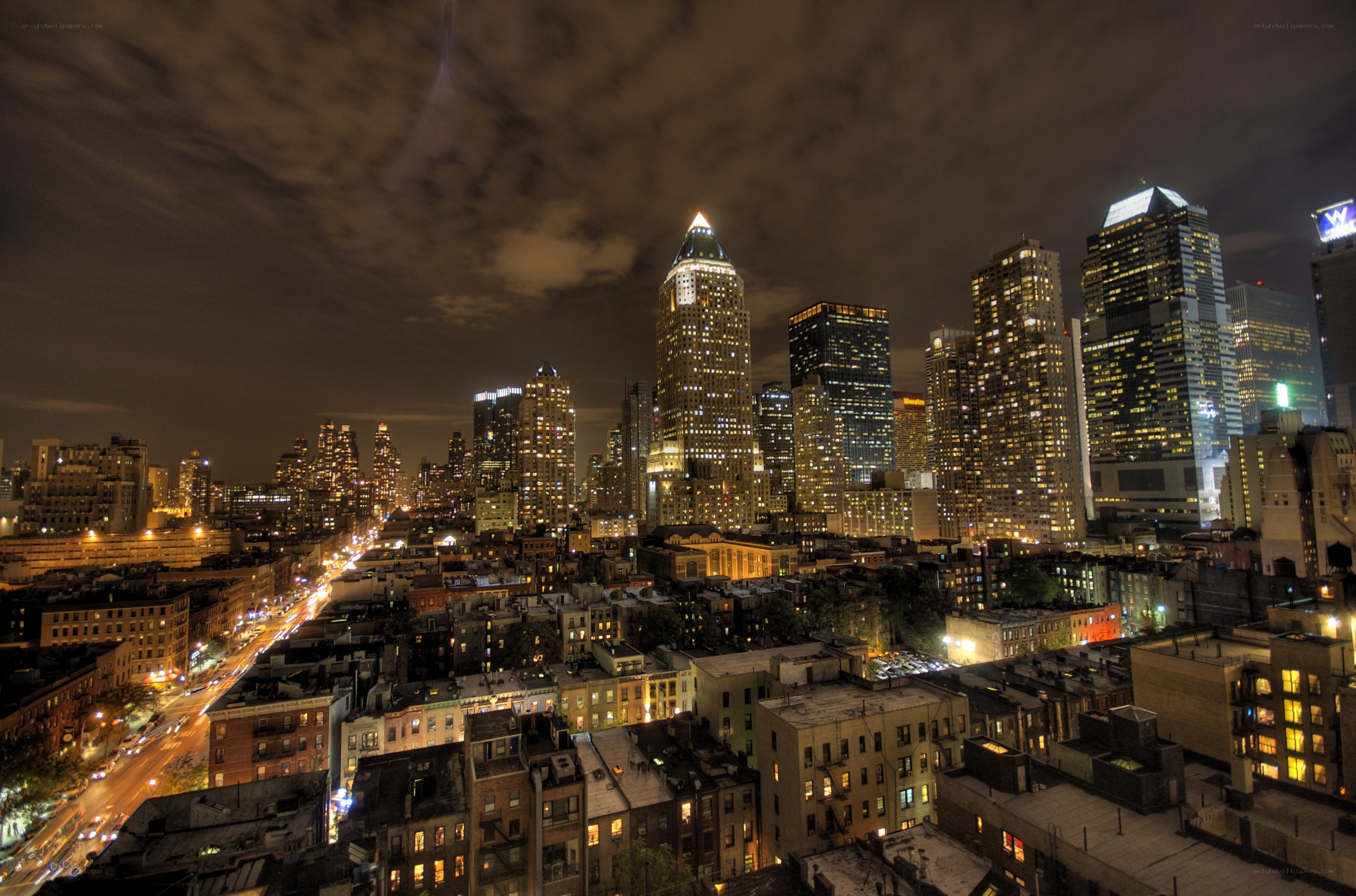 nighttime city skyline view