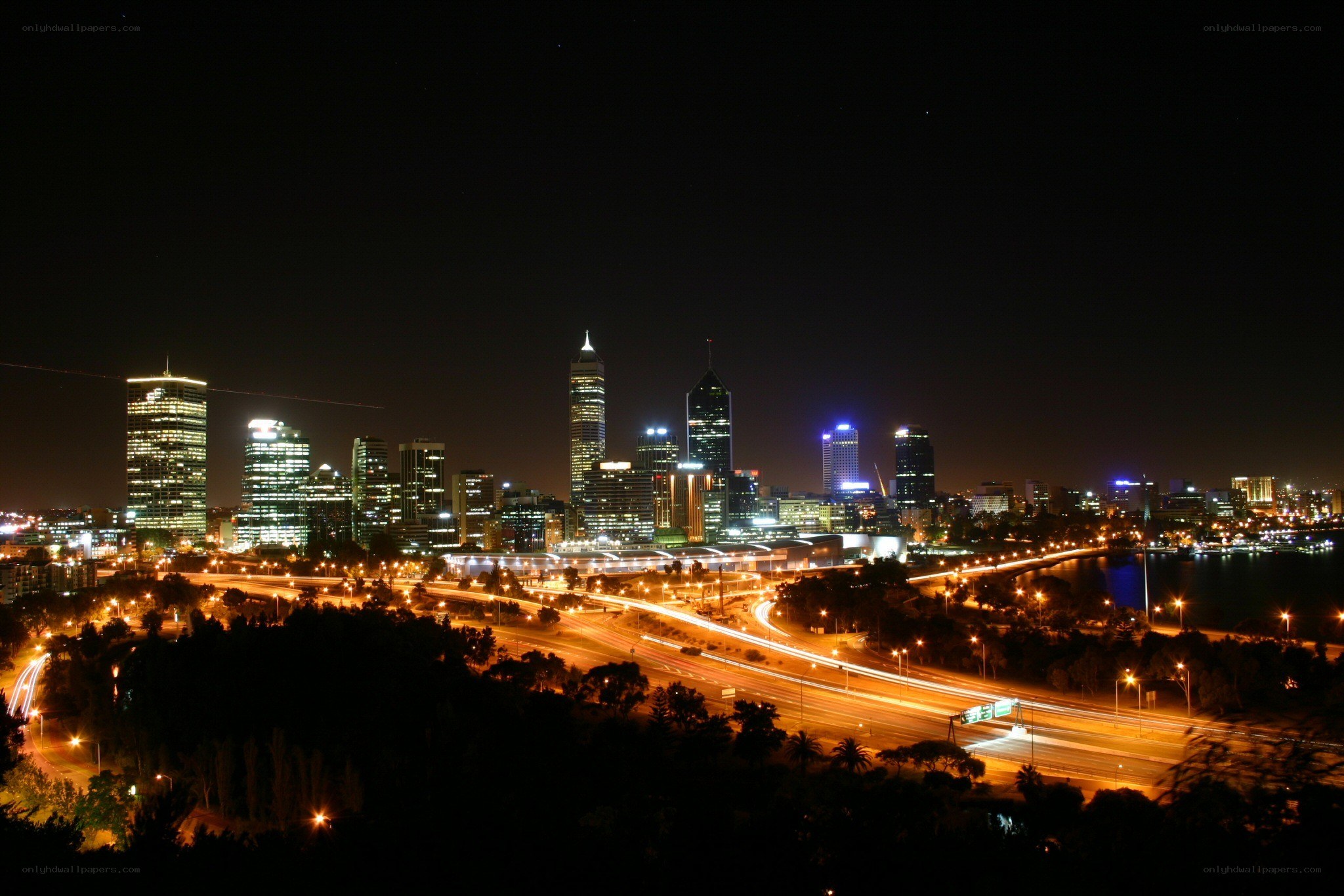 nighttime city skyline view