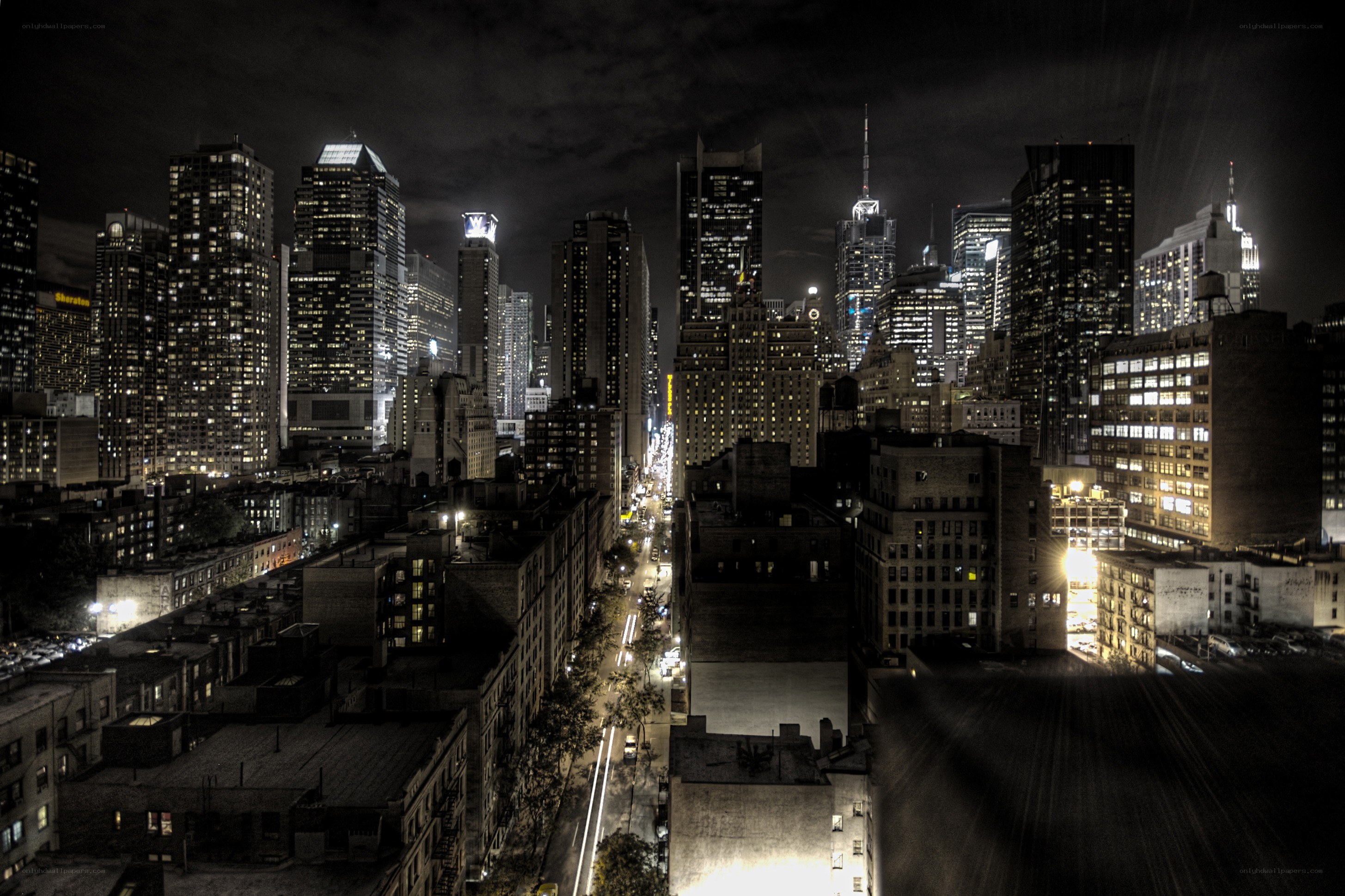 nighttime city skyline view