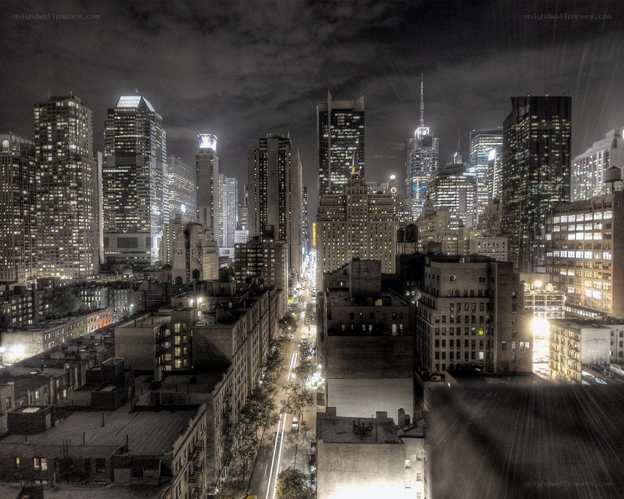 nighttime city skyline view