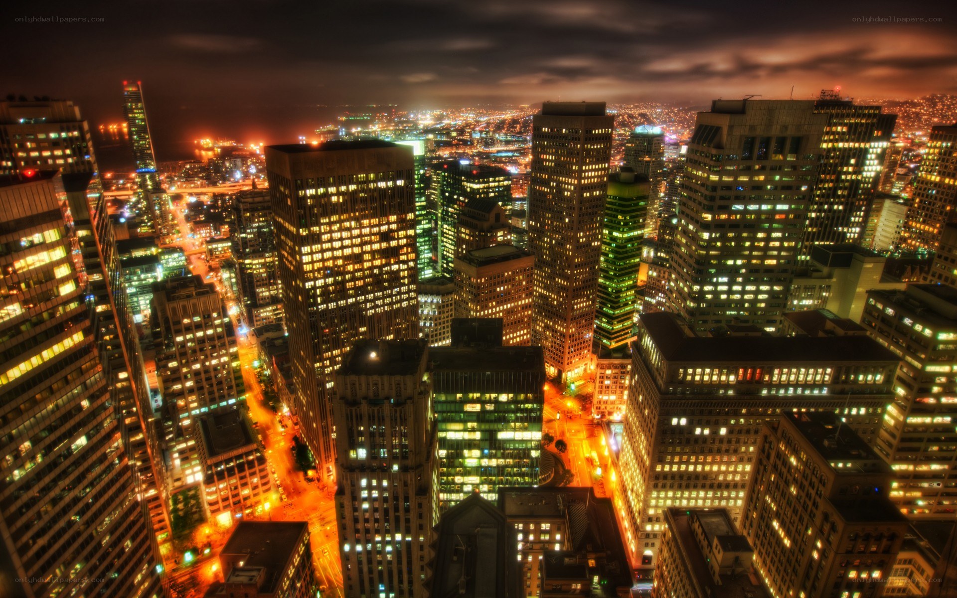 nighttime city skyline view
