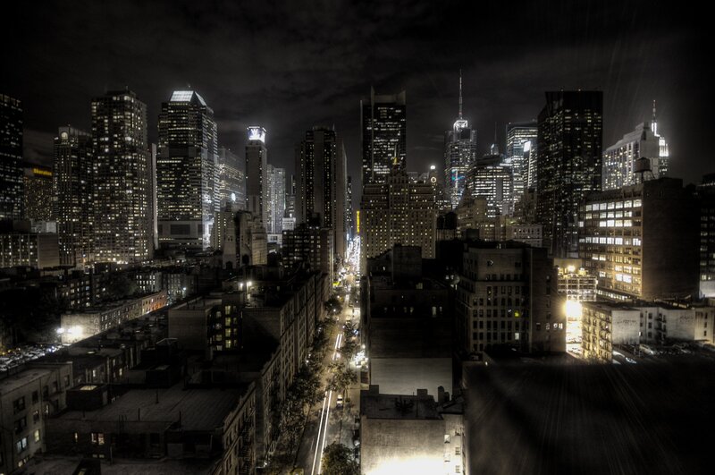 nighttime city skyline view