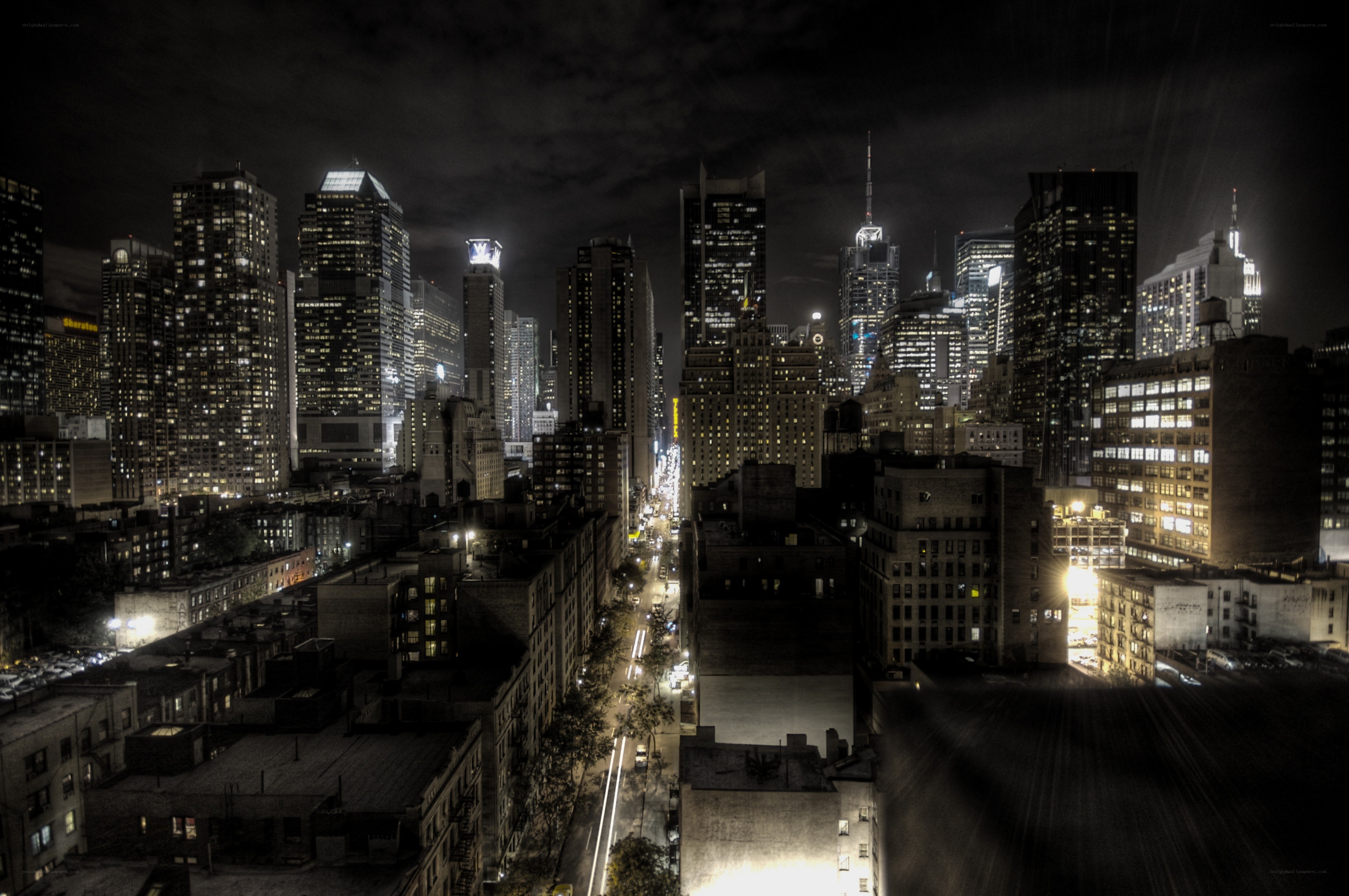 nighttime city skyline view