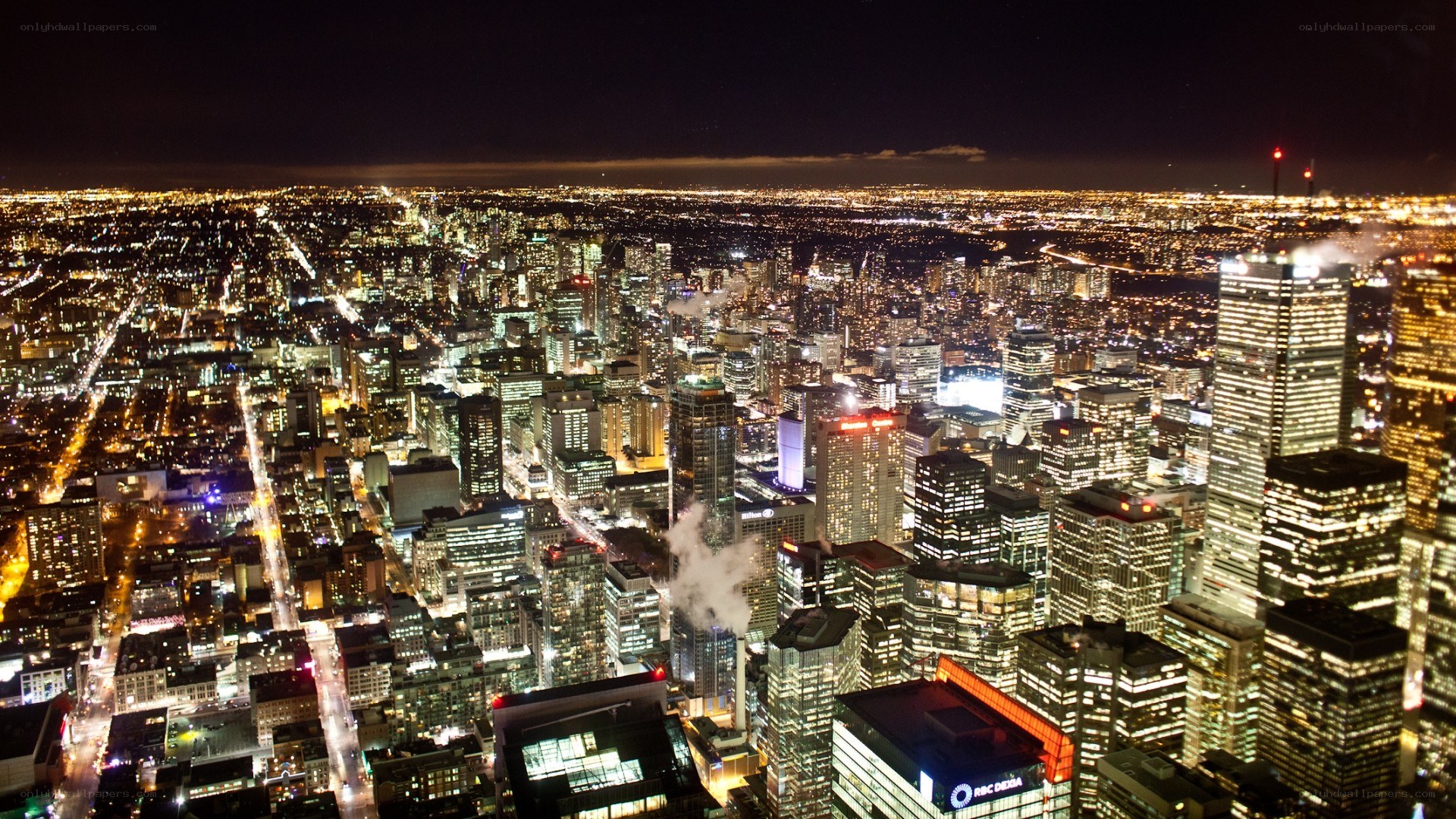 nighttime city skyline view