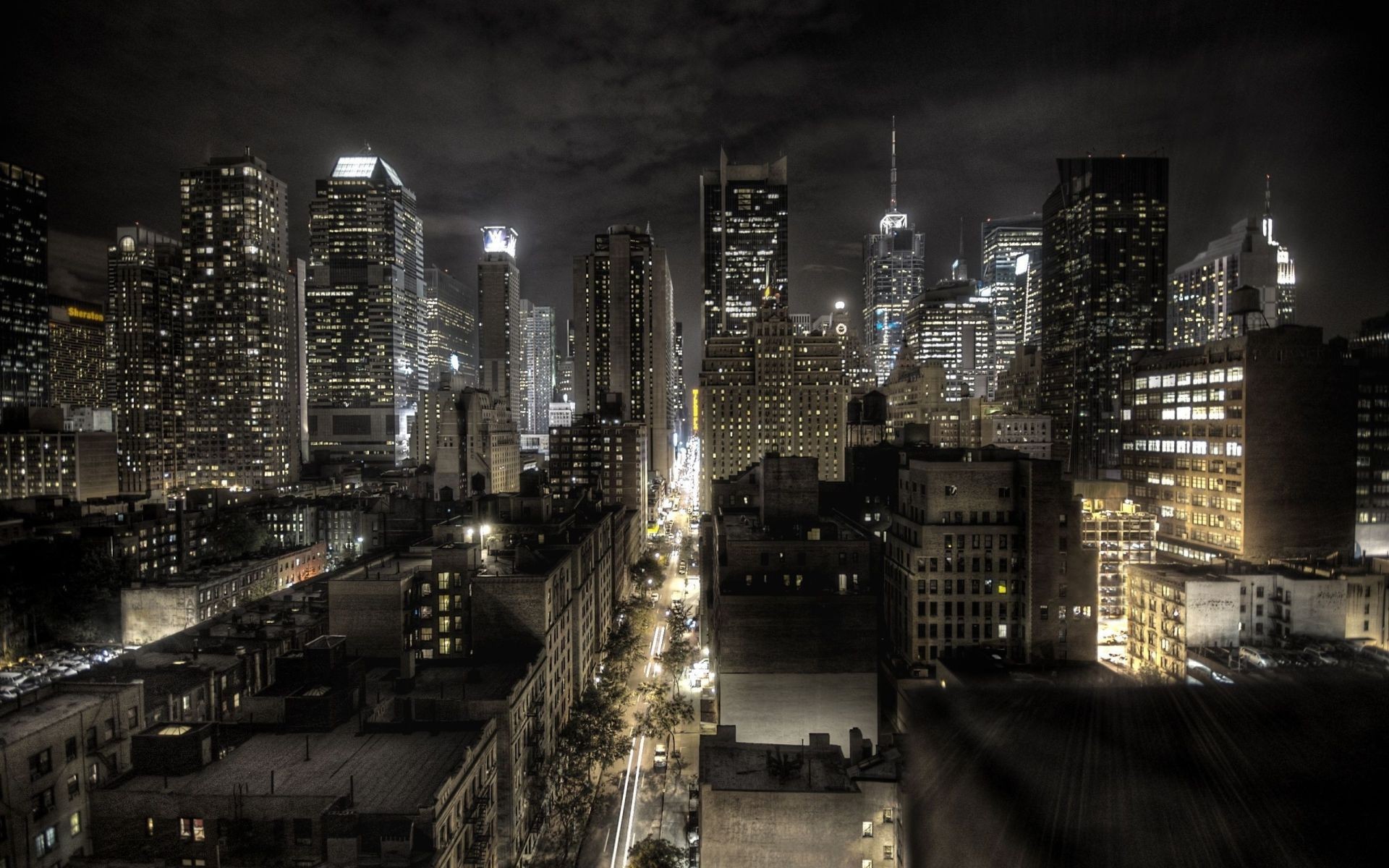 nighttime city skyline view