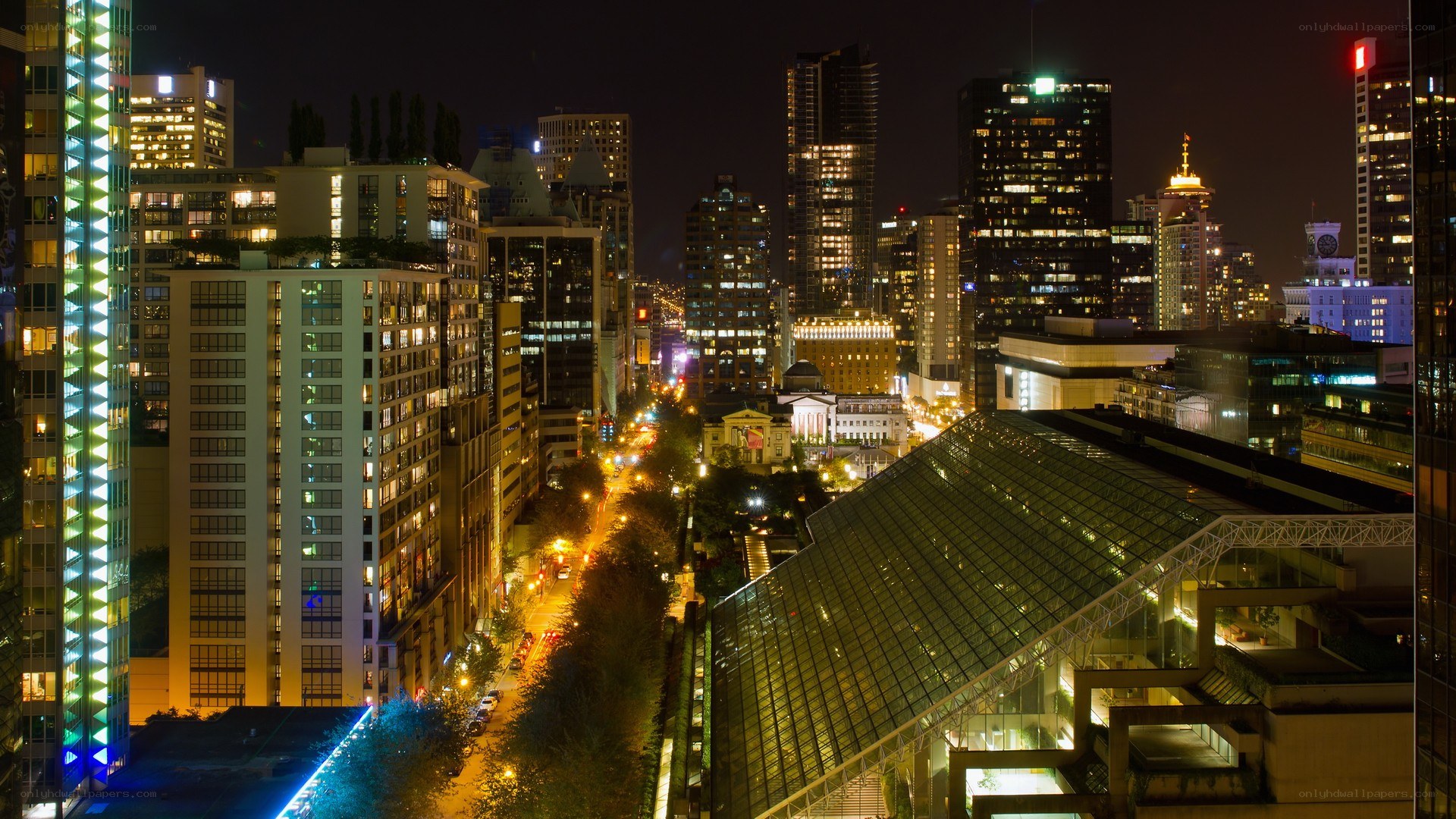 nighttime city skyline view