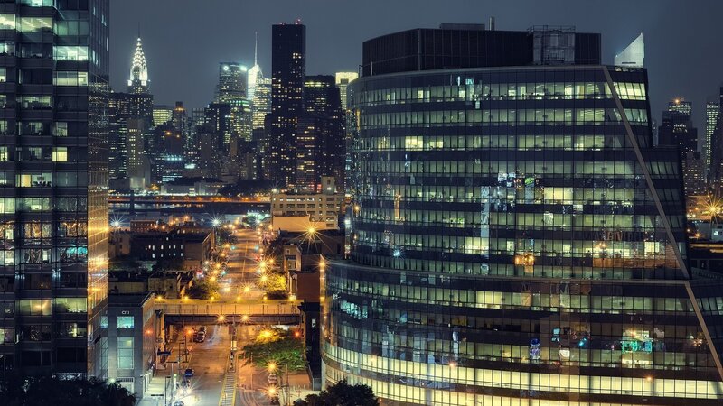 nighttime city skyline view