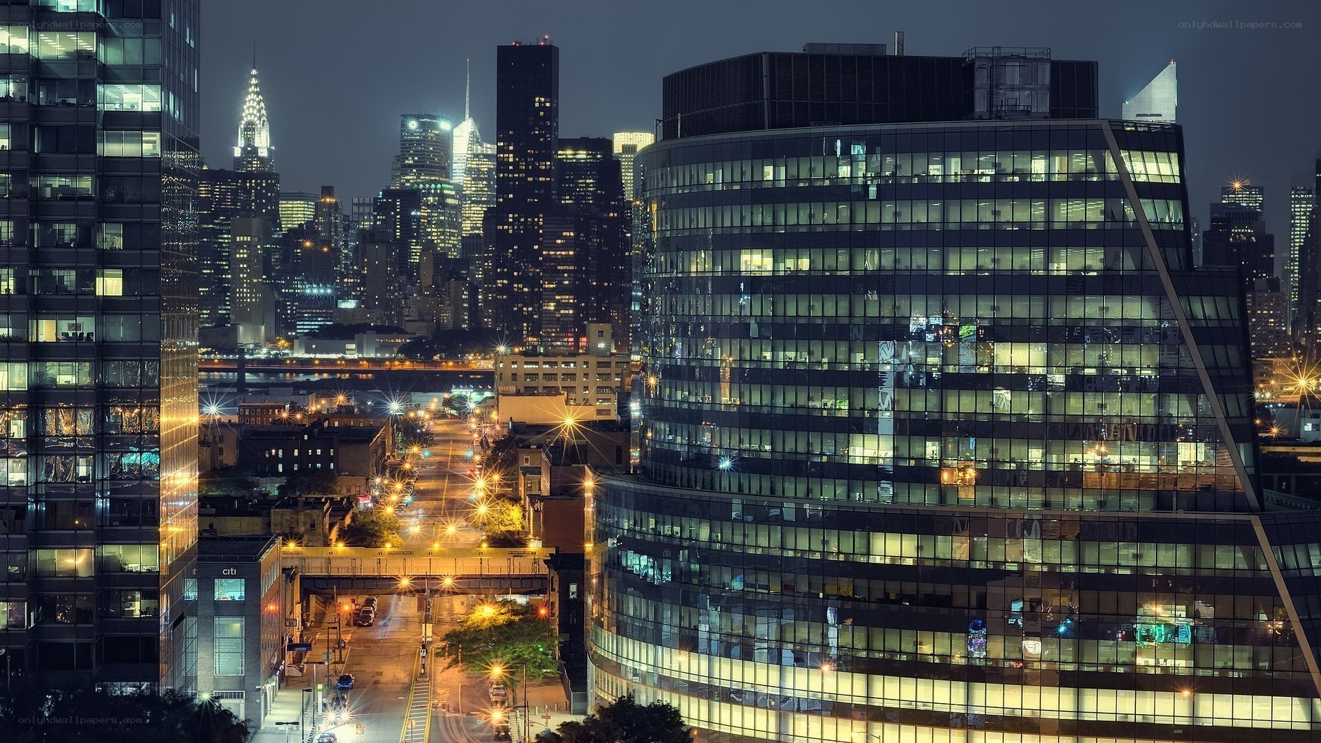 nighttime city skyline view