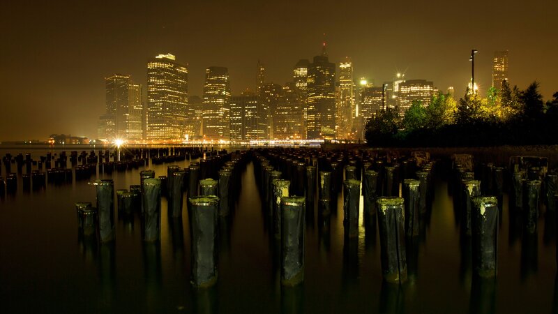 nighttime city skyline view