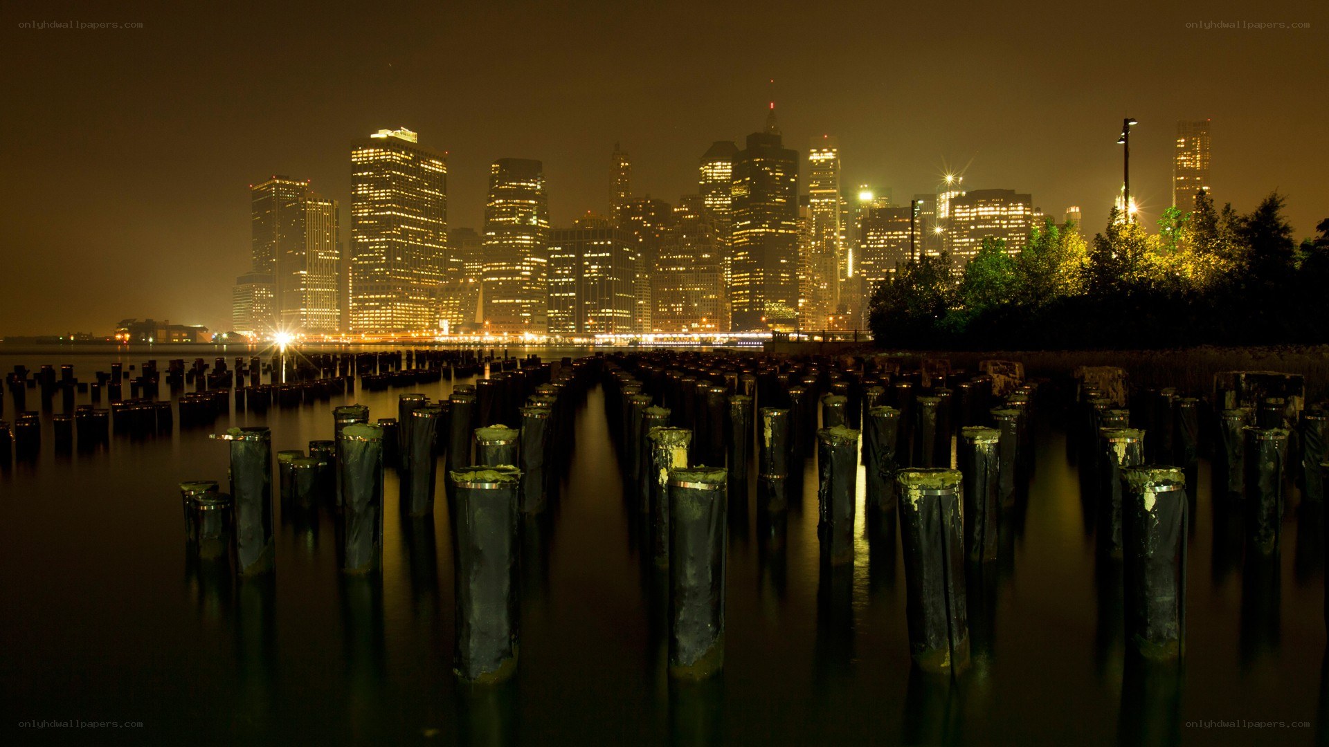 nighttime city skyline view