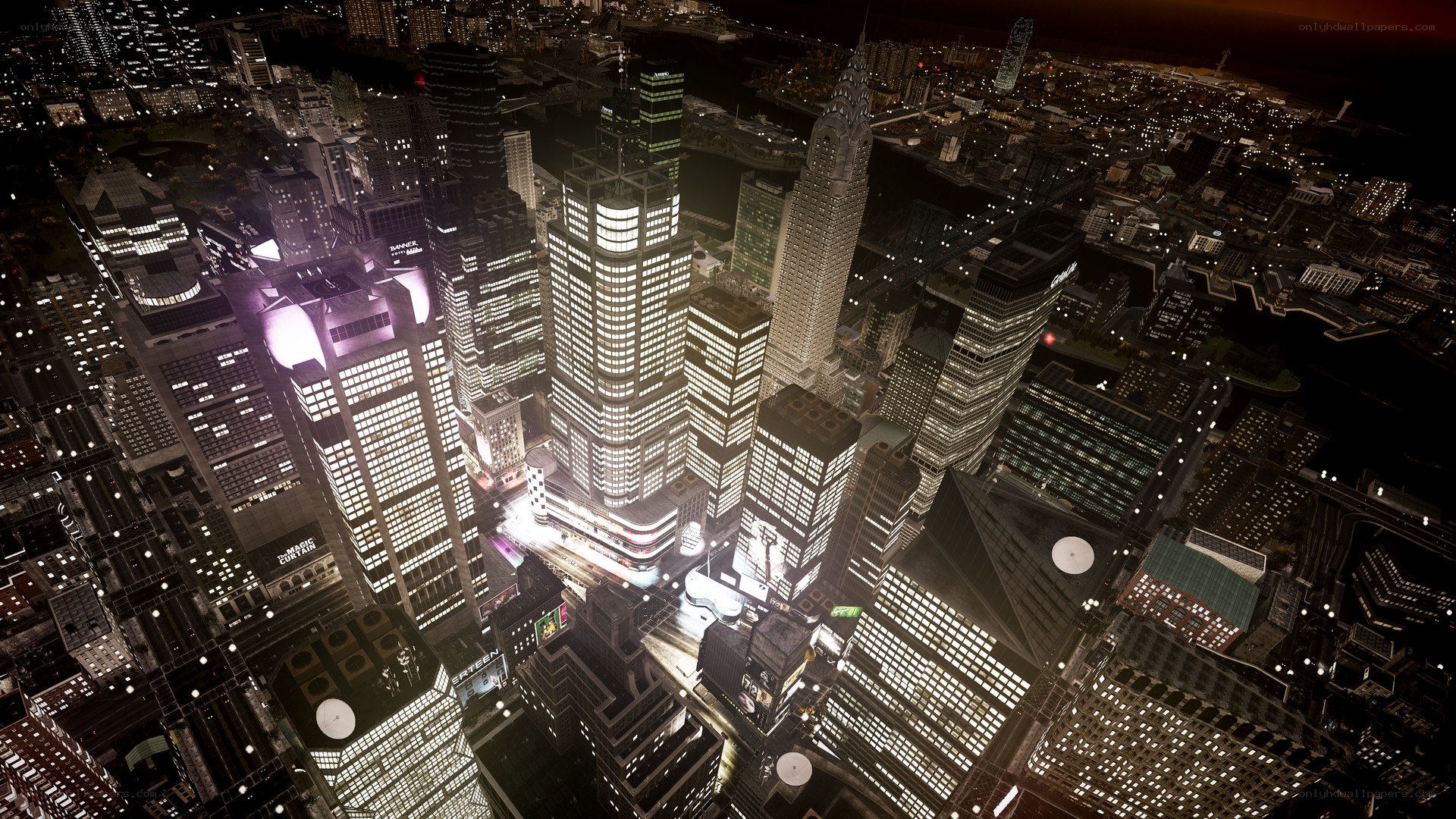 nighttime city skyline view