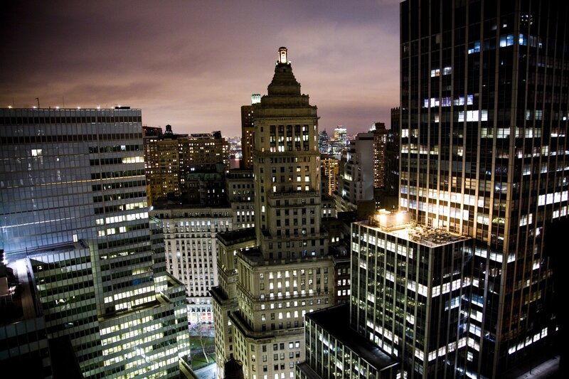 nighttime city skyline view