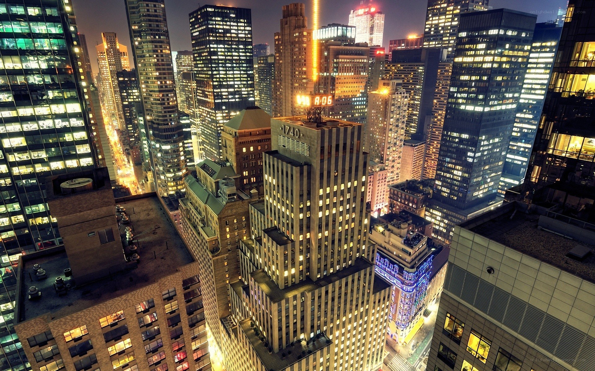 nighttime city skyline view