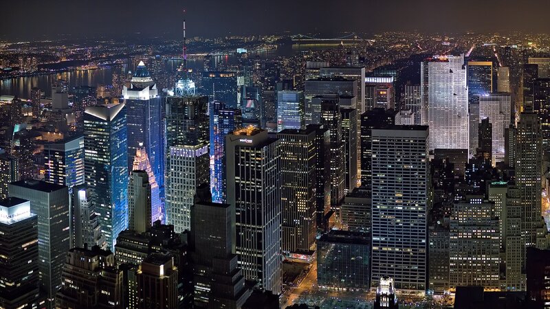 nighttime city skyline view