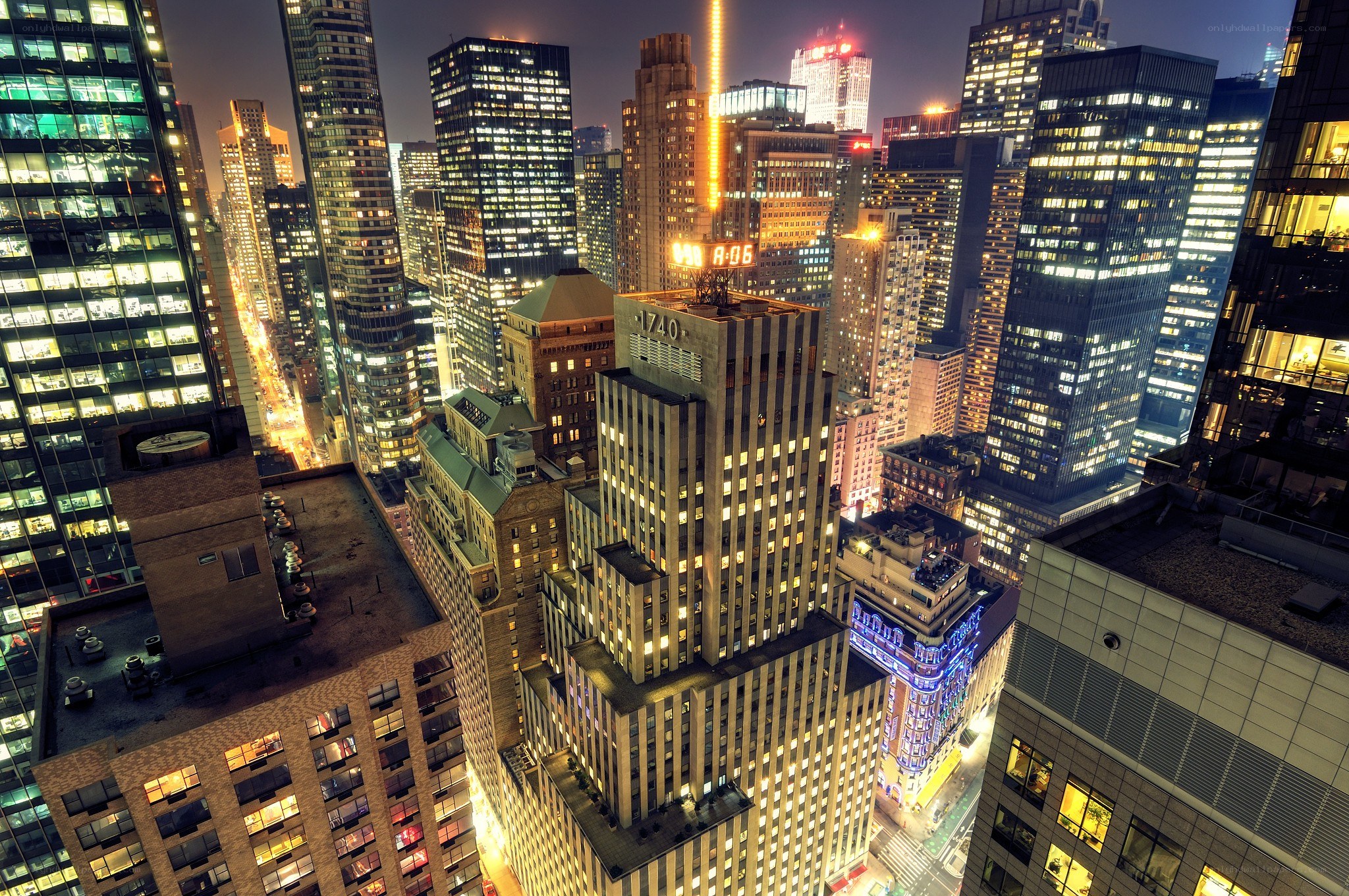 nighttime city skyline view