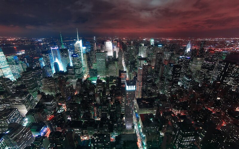 nighttime city skyline view