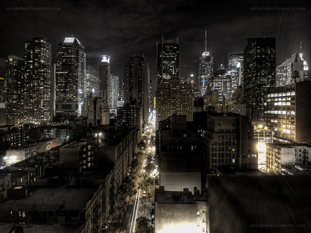 nighttime city skyline view