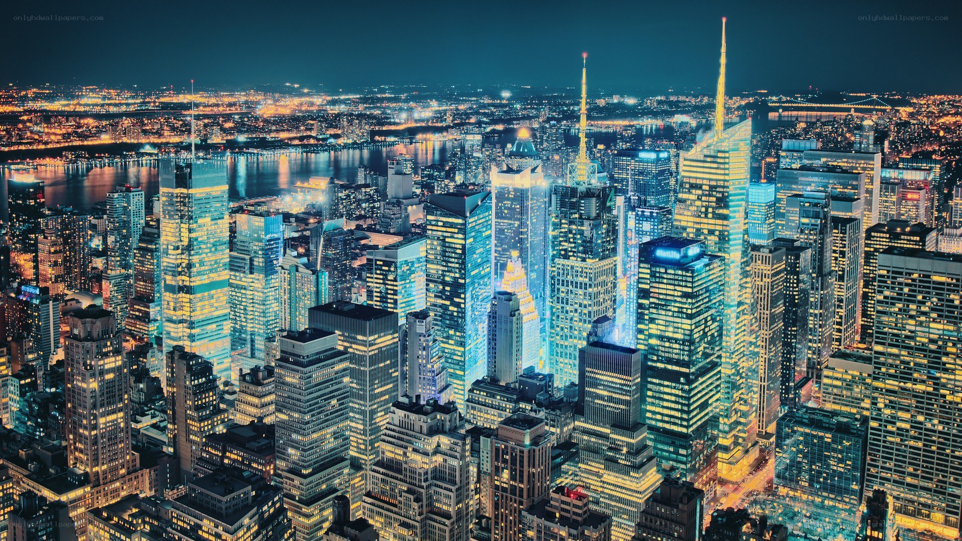 nighttime city skyline view