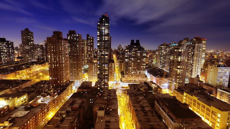 nighttime city skyline view