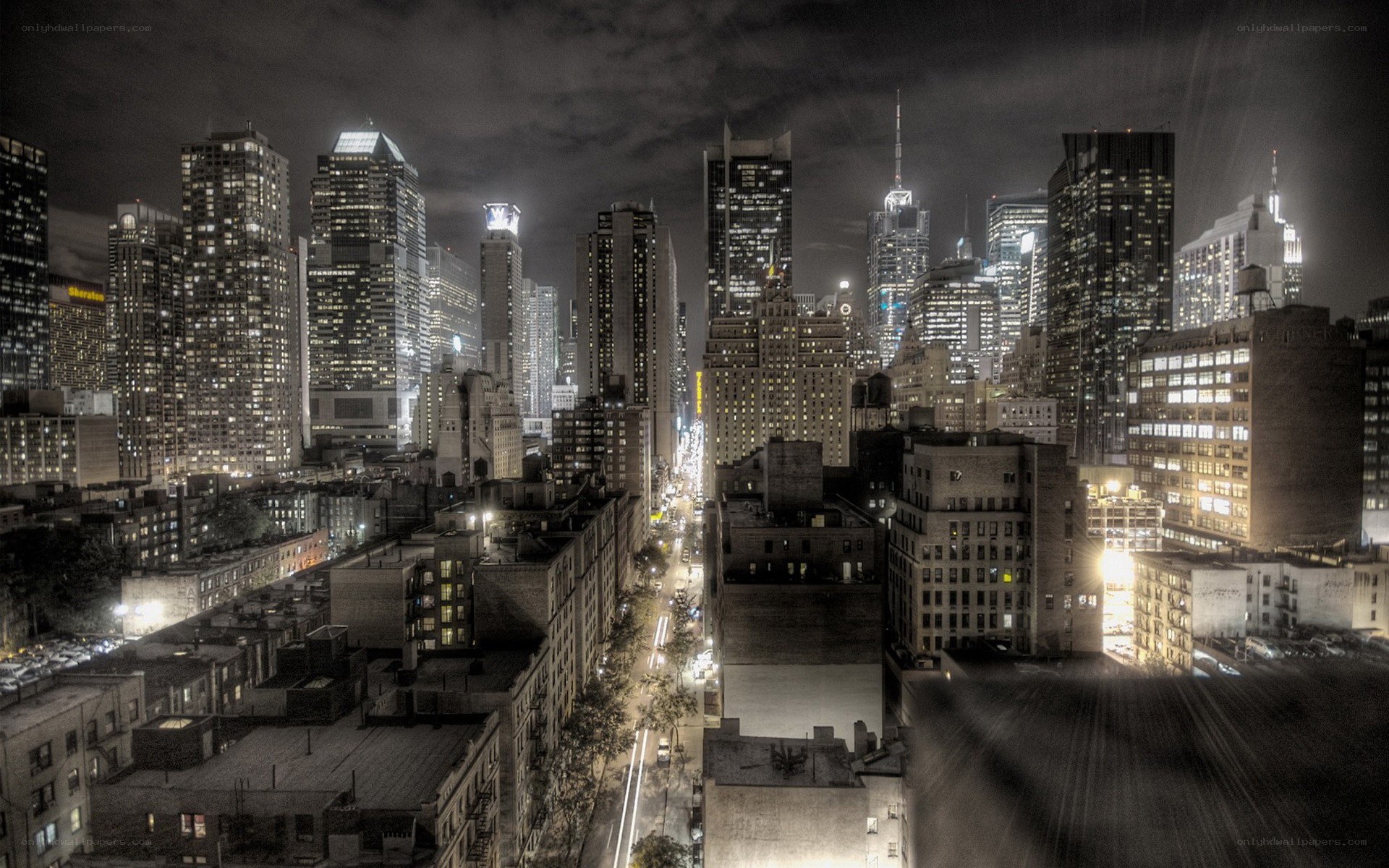 nighttime city skyline view