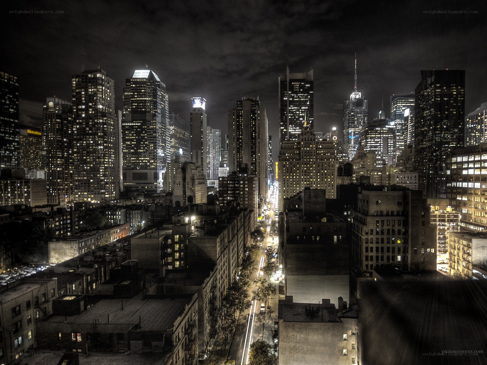 nighttime city skyline view