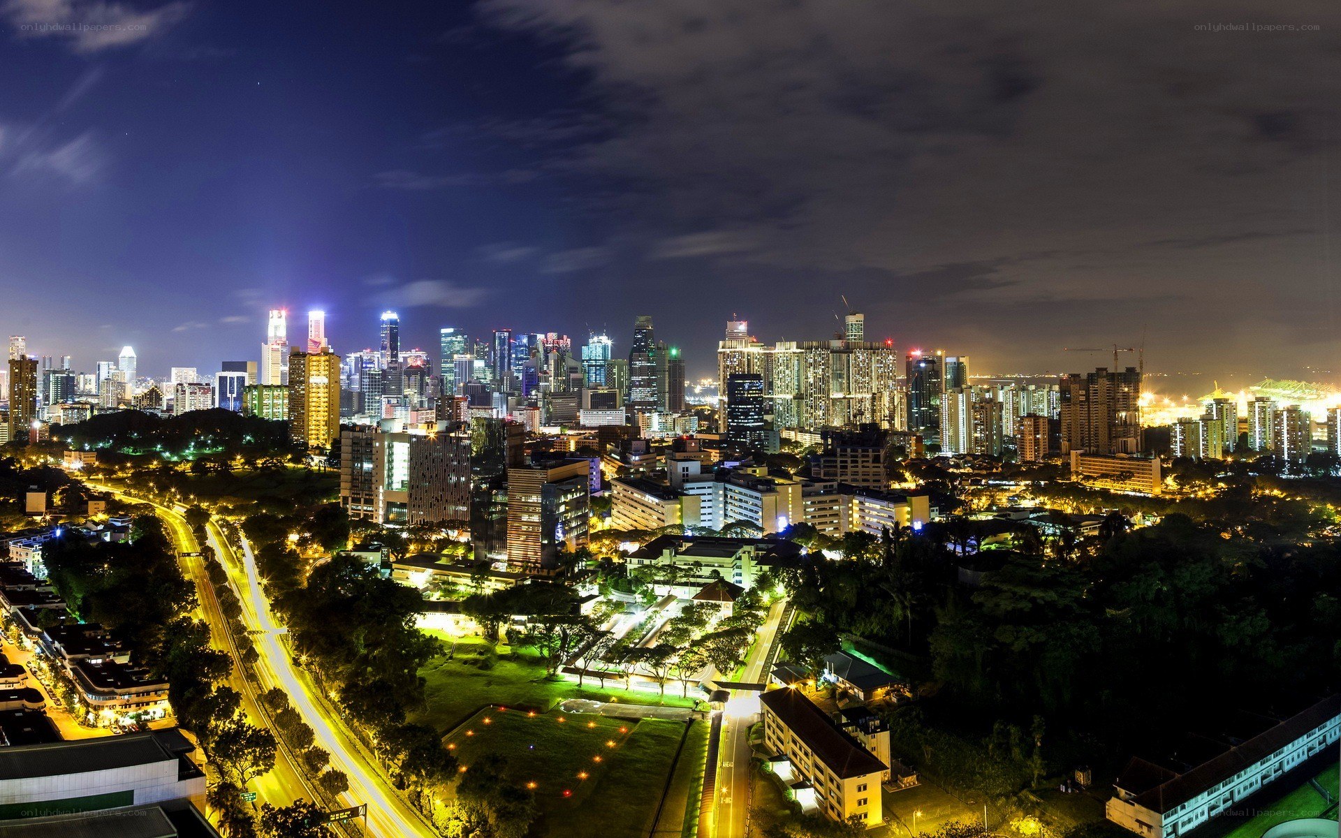 nighttime city skyline view
