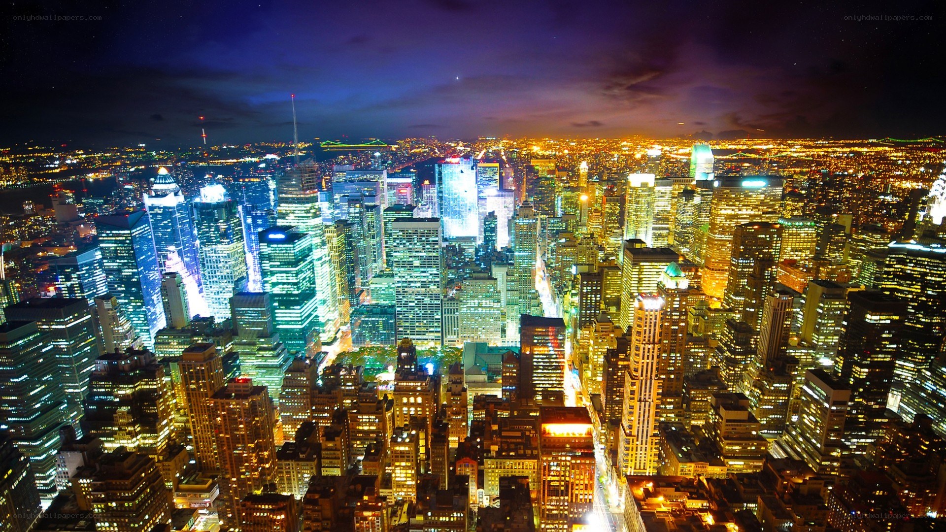 nighttime city skyline view
